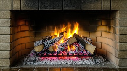 Cozy fireplace with crackling flames