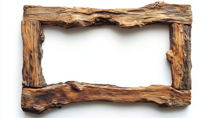 Natural wooden branch making rectangular frame on white background