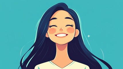 Canvas Print - Bright and cheerful D anime woman smiles joyfully against a clean, simple background. Perfect for uplifting vibes.