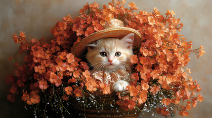 Cat resting in a flower basket