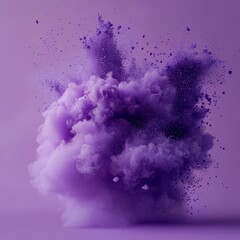 A minimal purple powder explosion background that creates a captivating and unique visual impact. The purple powder spreads out in a beautiful pattern, showing a sense of movement and energy. The mini