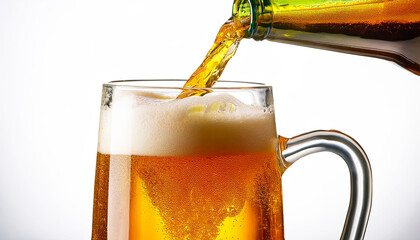 Wall Mural - Glass of beer on a white background