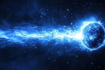 Cosmic energy explosion with glowing planet in deep space