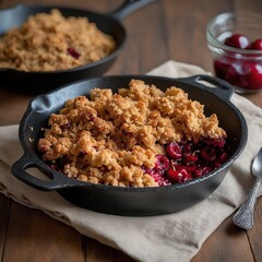 Baked healthy cherry crumble - dessert cake sweet pie fruit berry fruit pastry item homemade sugar rustic ready-to-eat freshness gourmet indulgence cobbler snack plate background close-up Photography