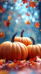 Wall Mural - Pumpkins on bright Halloween backdrop, festive mood.