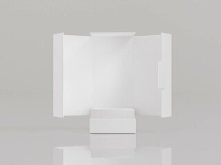 Wall Mural - open cabinet box mockup, empty cabinet container, flip open luxury jewelry box, white box elegant storage, white gift box concept image, rigid paper box product design showcase isolate on background