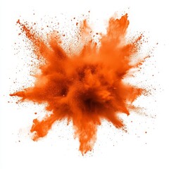 Wall Mural - A complex orange powder explosion white background that creates a captivating and unique visual impact. The orange powder spreads out in a beautiful pattern, showing a sense of movement and energy. Th