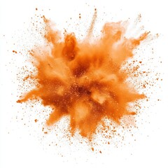 Wall Mural - A complex orange powder explosion white background that creates a captivating and unique visual impact. The orange powder spreads out in a beautiful pattern, showing a sense of movement and energy. Th