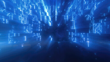 Aufkleber - Abstract glowing energy futuristic blue hi-tech abstract background made of lines and computer stripes