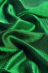 Poster - Vibrant green fabric with circular holes texture close-up. Synthetic material possibly polyester durable. Main subject image text countable objects. Unique balance composition.