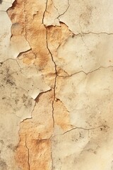 Poster - Weathered beige paint wall with cracks, peeling paint reveals concrete surface. Close-up view of aged exterior wall with worn-out finish. Abandoned or old building facade with distressed texture.