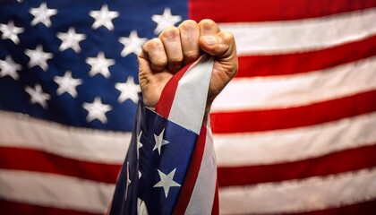 Powerful symbol of patriotism and unity, American flag and fist