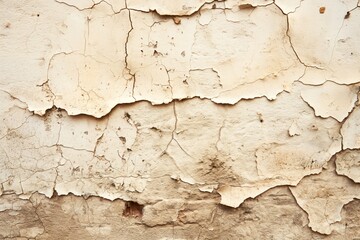 Aufkleber - Weathered paint wall with peeling brown black patches on concrete surface. Close-up view of old beige background with decayed paint layers. Abandoned building exterior or urban decay concept.