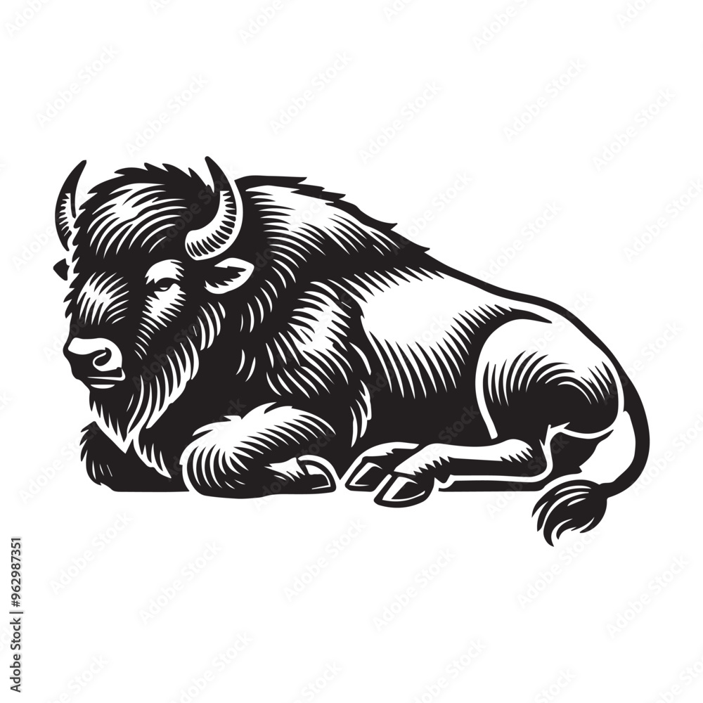 Bison Logo Clipart - bison Vector Illustration in black and white Stock ...