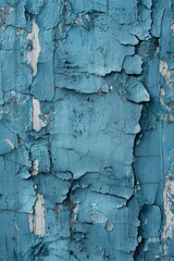 Poster - Weathered blue paint surface shows peeling layers, cracks, and chips. Rough texture with blue and white colors dominant. Close-up view from slightly elevated angle.