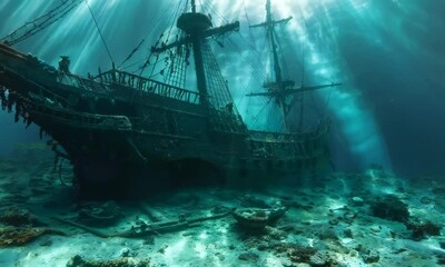 Poster - Underwater Sunken Pirate Ship, Video