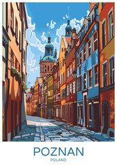 Wall Mural - Poznan Poland Poster Illustration Travel Print Decor Gift Paper Canvas Wall Retro Art