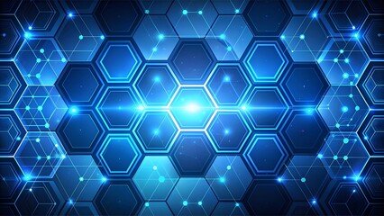 Poster - Futuristic Vector background with hexagon pattern, and blue colors. Black background with blue neon hexagon grid. Glowing hex background.