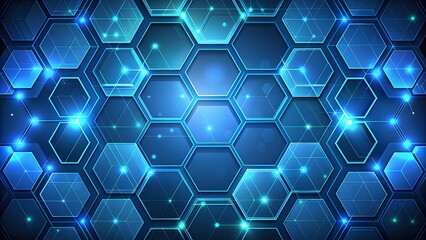 Poster - Futuristic Vector background with hexagon pattern, and blue colors. Black background with blue neon hexagon grid. Glowing hex background.