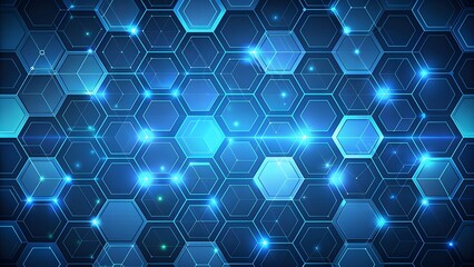 Poster - Futuristic Vector background with hexagon pattern, and blue colors. Black background with blue neon hexagon grid. Glowing hex background.