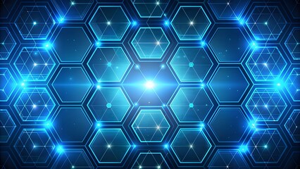 Poster - Futuristic Vector background with hexagon pattern, and blue colors. Black background with blue neon hexagon grid. Glowing hex background.