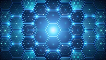 Poster - Futuristic Vector background with hexagon pattern, and blue colors. Black background with blue neon hexagon grid. Glowing hex background.