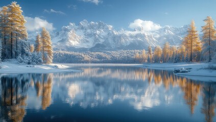 Snowy Mountains Reflecting in Tranquil Lake