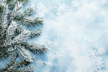 Wall Mural - Copy space with falling snow on pine tree branches, Christmas holiday background