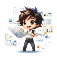 Poster - Cute Boy Surrounded by Charts and Graphs.