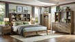 © kansak01 - * Stylish bedroom furniture combines functionality with ample storage, featuring drawers, shelves, and compartments to