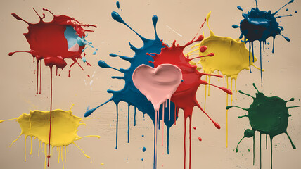 Wall Mural - abstract watercolor background, paint splash, paint splatter, rainbow heart 