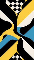 Wall Mural - Top view of black, yellow, blue and white abstract geometric background