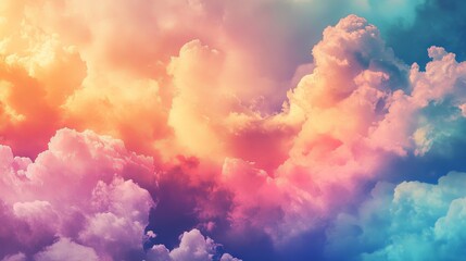 Wall Mural - Vibrant colorful clouds in the sky with soft gradients of pink, orange, and blue, perfect for nature-themed designs, digital backdrops, and creative abstract backgrounds.