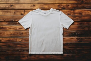 Wall Mural - Plain white t-shirt on a wooden surface.