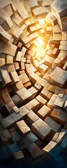 Wall Mural - Abstract Geometric Tunnel with Glowing Light.