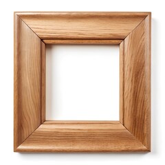 A squareshaped wooden picture frame placed on a clean white background