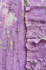Aufkleber - Weathered purple wall with peeling paint layers. Close-up view of aged surface texture. Side perspective shows vibrant color fading away. Old building exterior or interior design concept.
