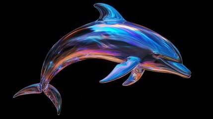 Poster - neon glowing dolphin in a dark background, creating a vibrant and futuristic underwater effect