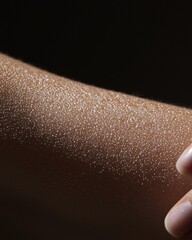 A hand with a tan arm and a white powdery substance on it