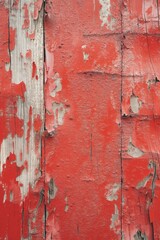 Aufkleber - Weathered red paint surface with peeling white gray layers. Close-up view of aged wooden texture adding depth history scene. Elevated angle provides comprehensive look at worn wood.