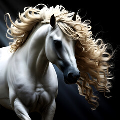 Beautiful white horse, Gray stallion galloping