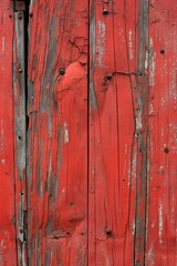 Aufkleber - Weathered wooden surface with reddish-brown hue, cracks and peeling paint. Vertical and horizontal planks create layered texture. Blurred background highlights wood grain from elevated angle.