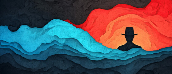 Poster - Vibrant layered paper abstract landscape featuring bold colors and intricate paper-like textures.suitable for wallpaper, poster, banner, etc.