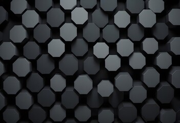 Poster - Hexagonal dark grey, black background texture, 3d illustration, 3d rendering, grey hexagons modern background