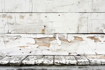 Poster - Old weathered wooden wall with peeling paint reveals textured planks. Rustic background contrasts with smooth wood grain. Perfect for rustic home decor, vintage style, or distressed texture design.