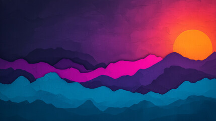 Poster - Vibrant layered paper abstract landscape featuring bold colors and intricate paper-like textures.suitable for wallpaper, poster, banner, etc.