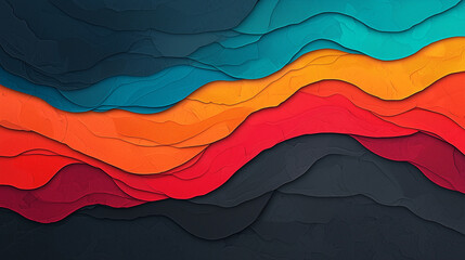 Poster - Vibrant layered paper abstract landscape featuring bold colors and intricate paper-like textures.suitable for wallpaper, poster, banner, etc.