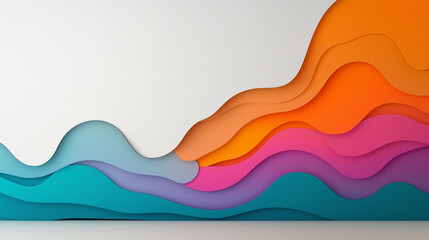 Poster - Vibrant layered paper abstract landscape featuring bold colors and intricate paper-like textures.suitable for wallpaper, poster, banner, etc.