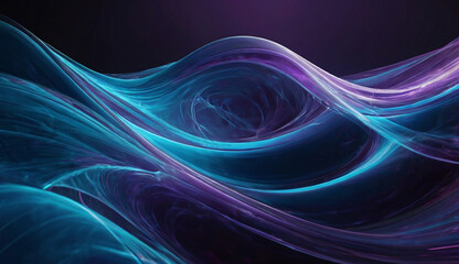 Abstract waves of light in shades of blue and purple flow gracefully across a dark background, creating a sense of motion and ethereal beauty.