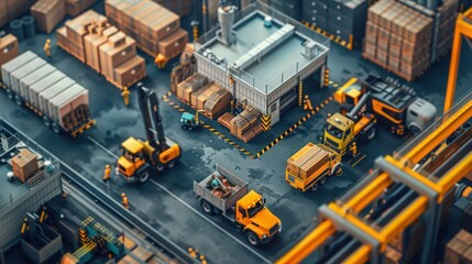 Poster - A visual of a warehouse with an active maintenance area where equipment and machinery are serviced,